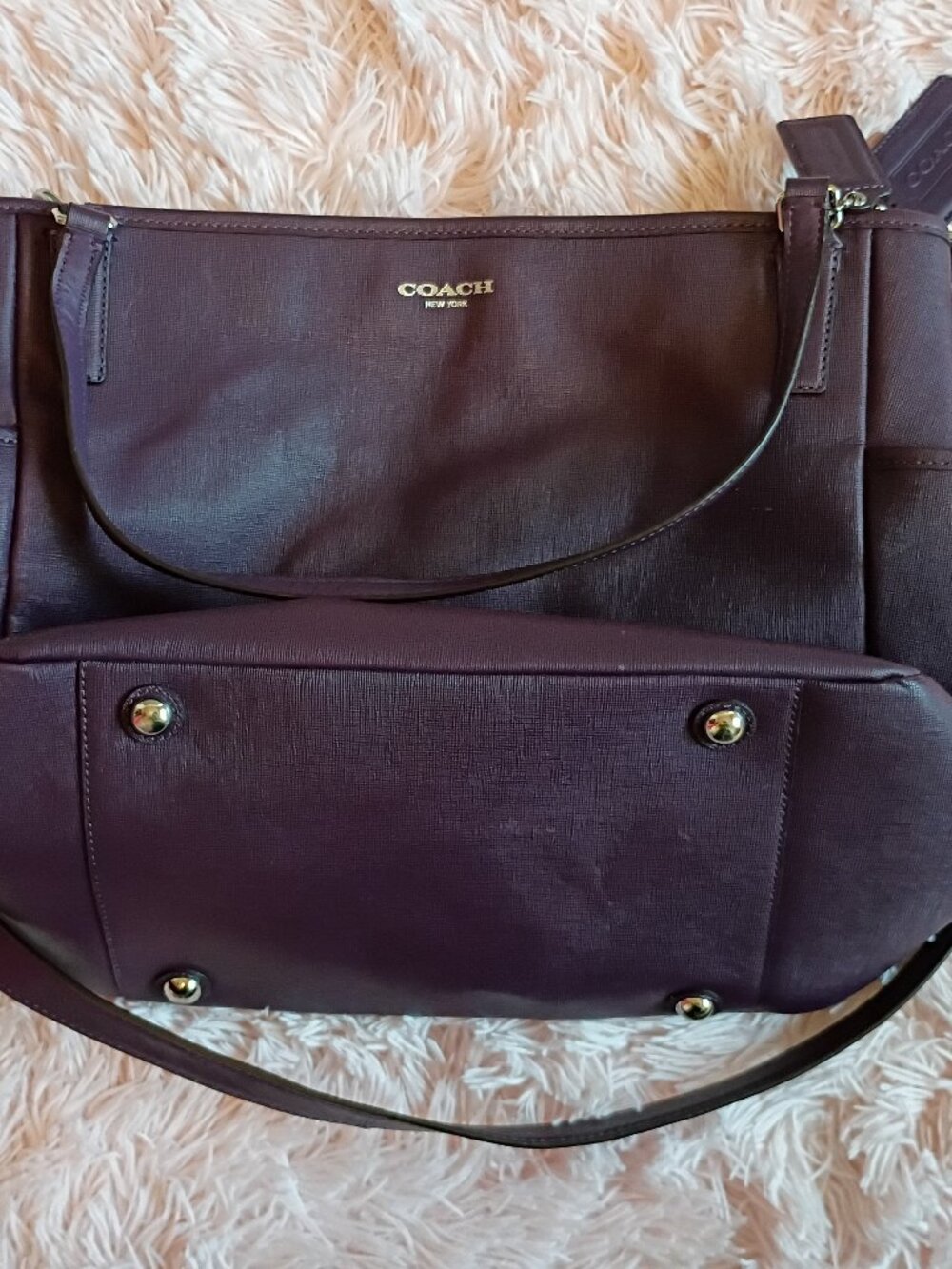 Coach Purple Saffiano Leather Diaper Tote Bag